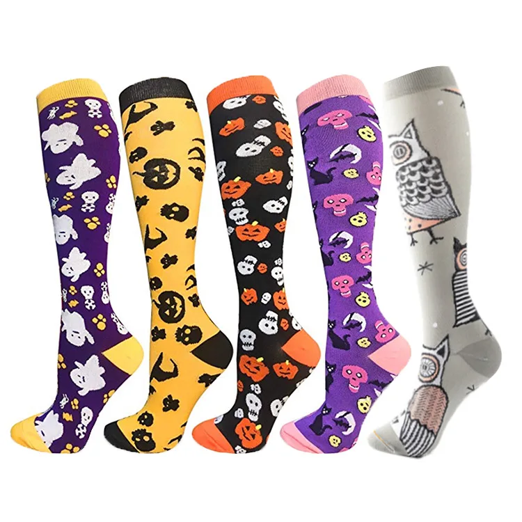 

Halloween Cartoon Pumpkin Ghost Funny Cute Knee High Compression Socks Men Women