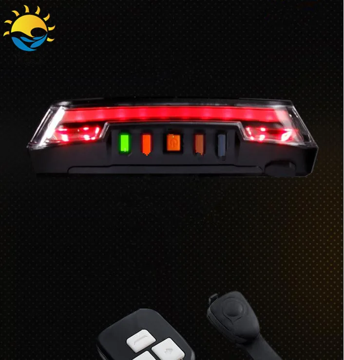 

Wireless Remote Control Turn Signal Brake Warning Light LED USB Rechargeable Mountain Bicycle Tail Light, Black