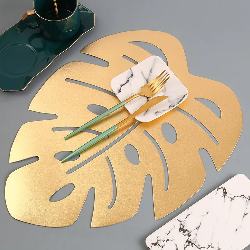 

Creative PVC Turtle Leaf Insulation Placemats Anti-scald Waterproof Non-slip Tableware Table Mats, Gold sliver