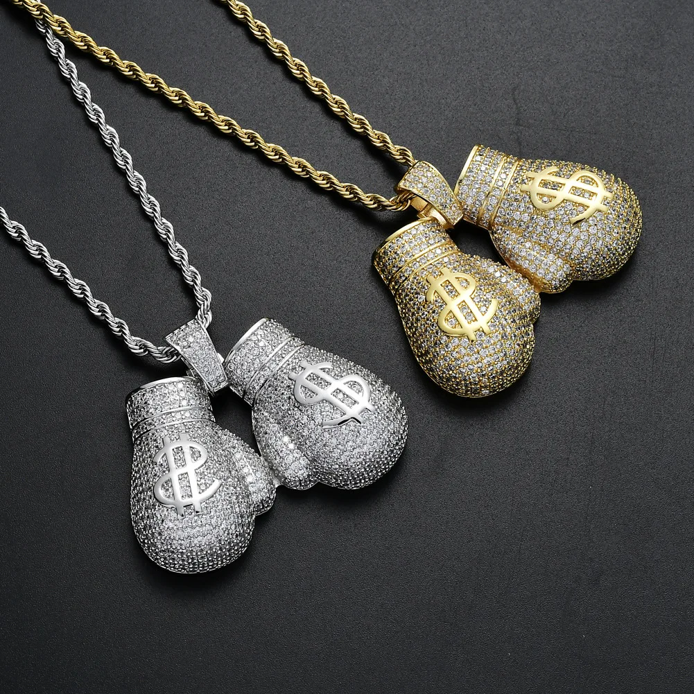 

2021 Sailing Jewelry Iced Out CZ Boxing Gloves Pendant Necklace For Mens Cubic Zircon Hip Hop Boxing Gloves Necklace