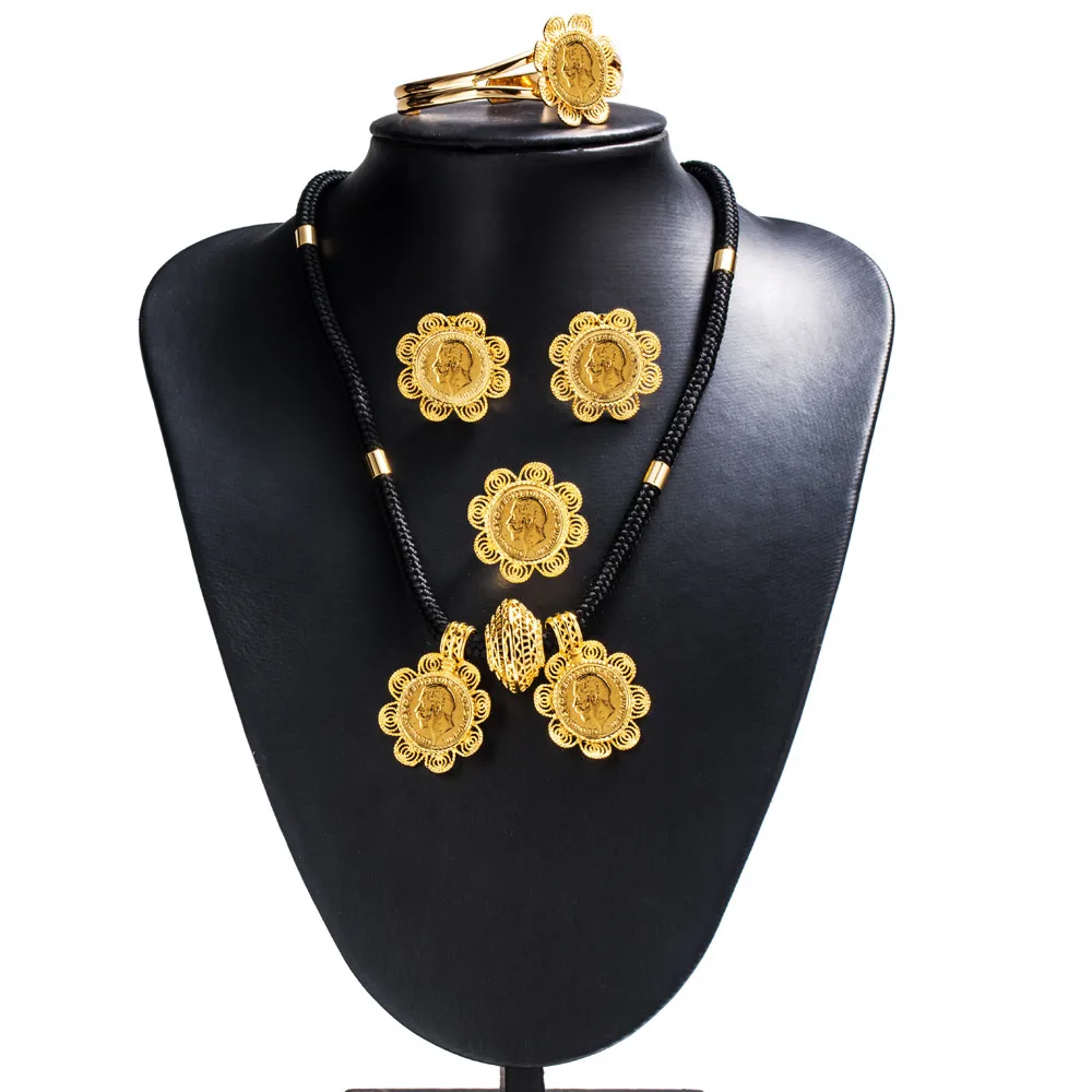 

Ethlyn 2019 Gold Plated Women Ethiopian Coins Jewelry Sets Sun Flower Shape Wedding Party Engagement Jewelry Accessories S067