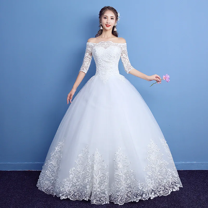 

Lasted design half sleeve floor length plus size wedding dress factory wholesale Korean style bridal dress