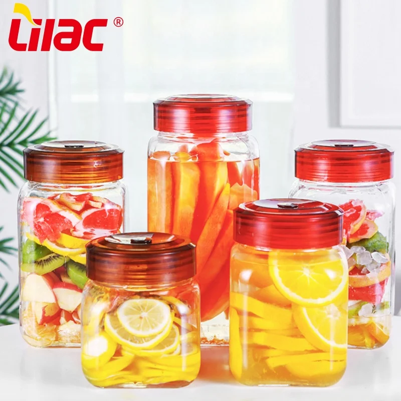 

Lilac BSCI SGS LFGB 900ml 1000ml 1300ml 1500ml 1700ml 2400ml chinese glass pickle fermentation jar with air-release valve