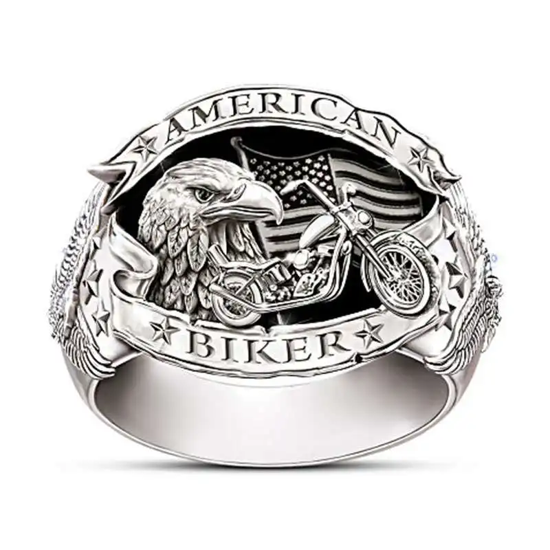 

Hot selling jewelry punk style hip-hop classic motorcycle lettering men's metal ring