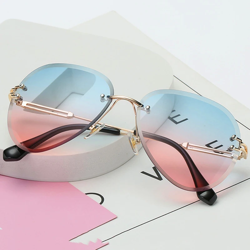 

SKYWAY New Brand Design Vintage Rimless Sunglasses Women Men Retro Cutting Lens Gradient Sun Glasses for Female UV400