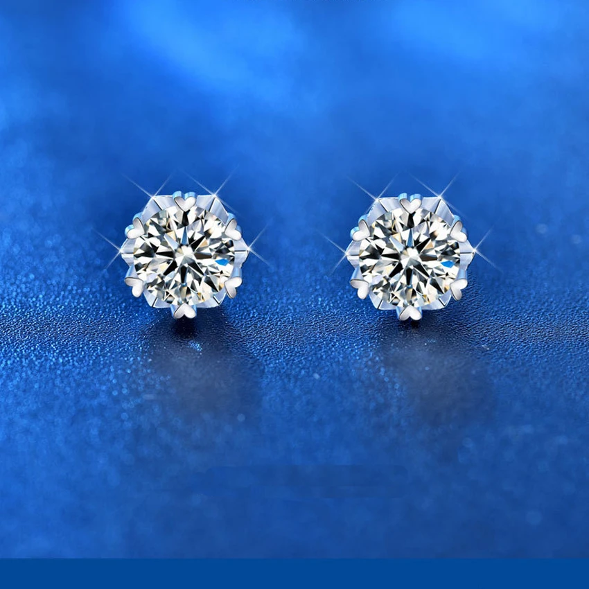 

new design snowflake 925 silver stud white gold rhodium plated vvs1 gra certified women men moissanite stud earrings