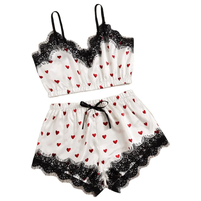 

2021 hot cute girl red love holiday beach hat suspense shorts set sexy ladies pajamas, Customized color