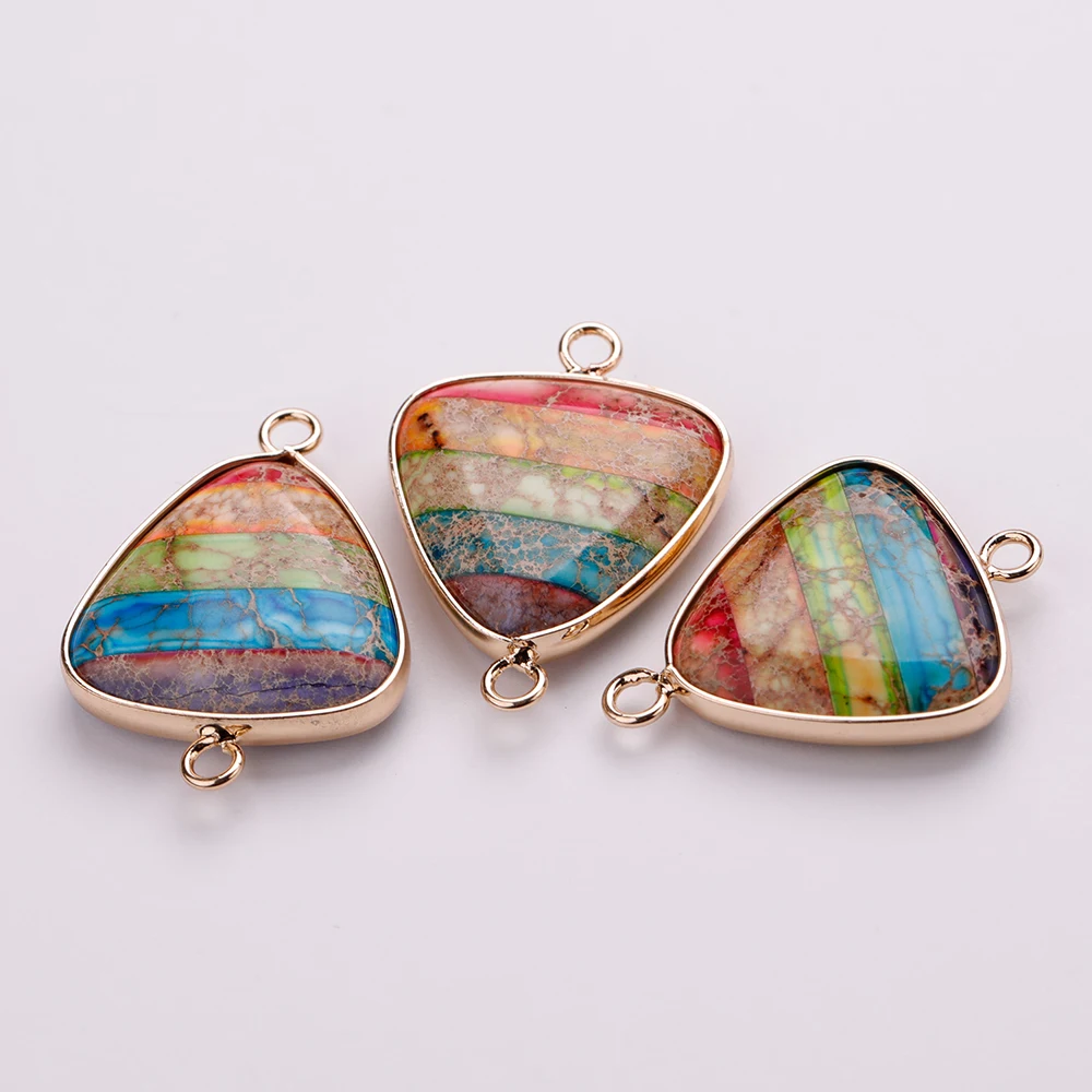 

Colorful energy stone triangle inlaid with copper frame gold-plated bracelet pendant