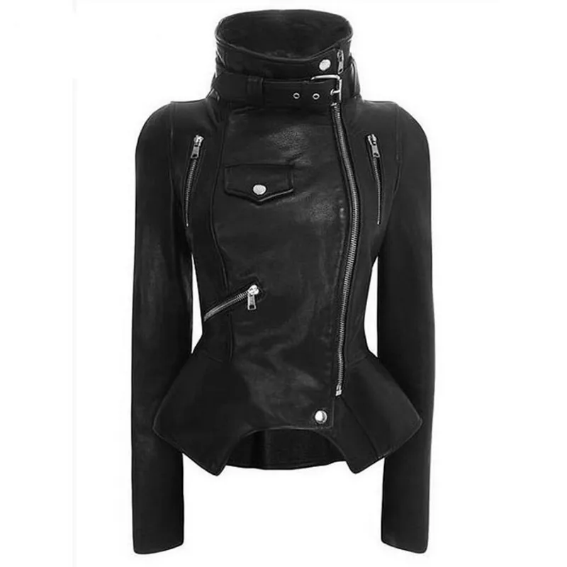 

Gothic Jackets Motorbike Woman Slim PU Leather Coats Steampunk Moto Streetwear Rock Style Metal Goth Jackets