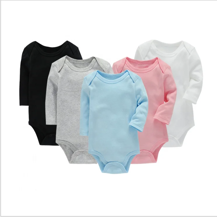 

2021 New long sleeve plain color baby bodysuit cotton customizable Baby covers buttock crawling suit