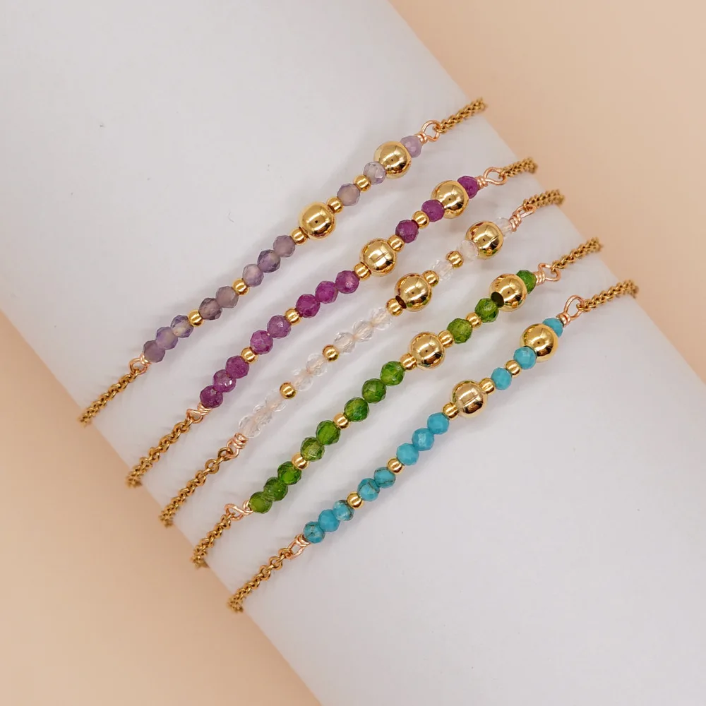 

2023 Natural Friendship Healing Crystal Stones Jewelry Stainless Steel Chain Charm Bracelet