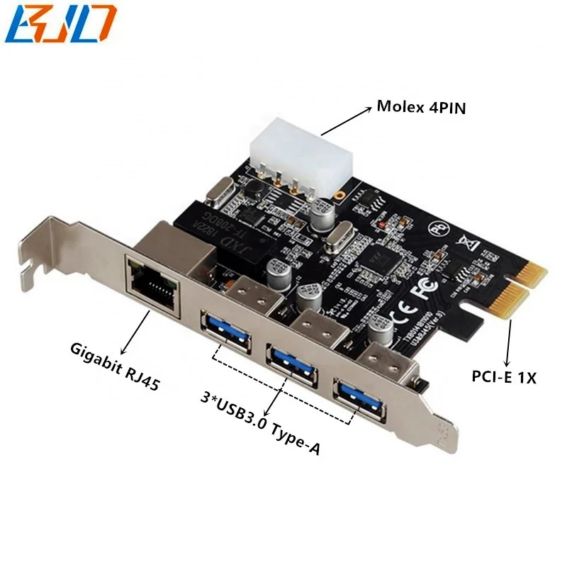 

10/100/1000Mbps PCI-E to 3 Ports USB 3.0 Hub gigabit Ethernet RJ45 LAN PCI Express network card adapter card For Desktop PC