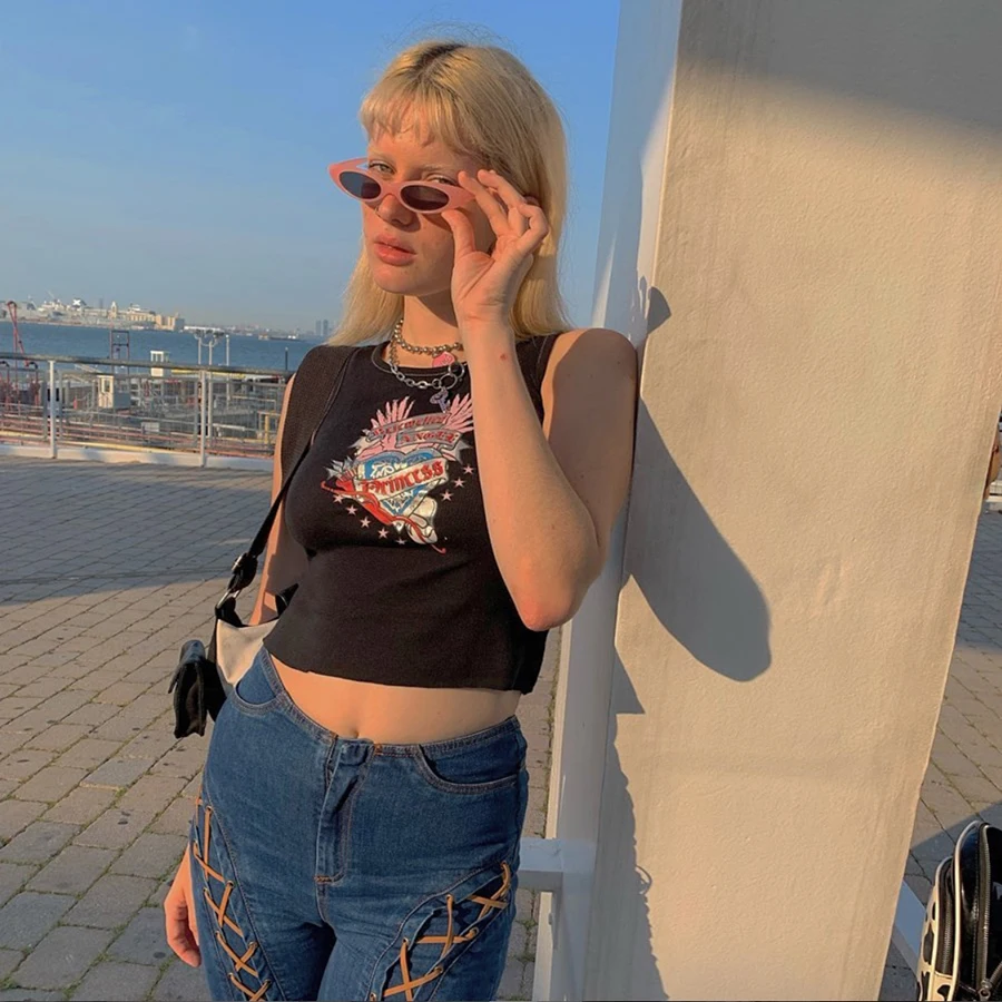 

Nibber K21B00020 Aesthetic Cartoons Print Tank Women Streetwear Chic Sleeveless Crop Tops Harajuku Tops Factory Wholesale Custom