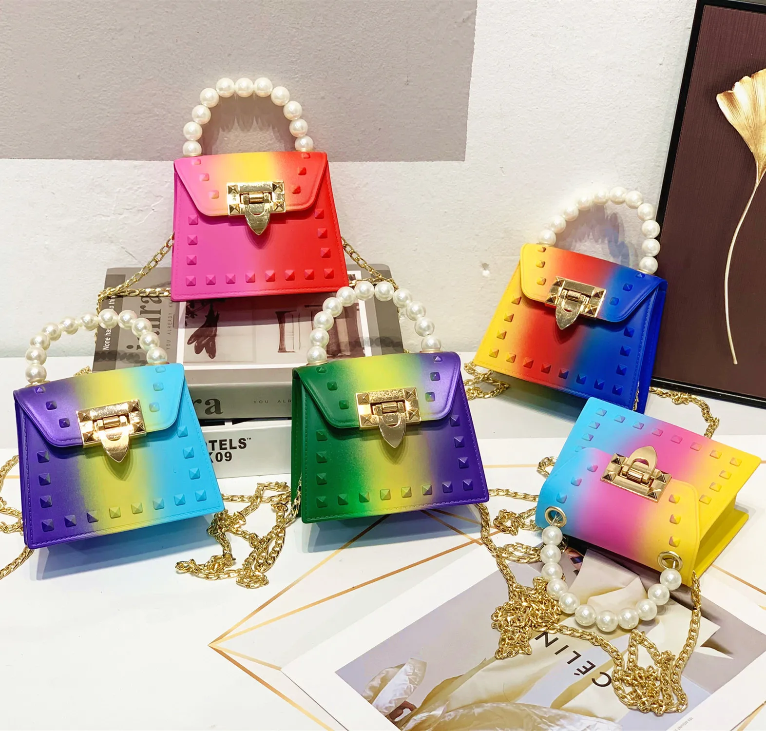 

2021 jelly bag new coin purse colorful gradient mini pearl handbag