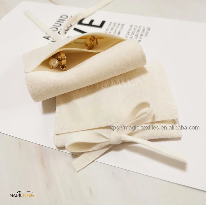 

Personalised Custom logo printed small envelope flap pouch luxury suede necklace jewelry bag with bow knot, Customized color