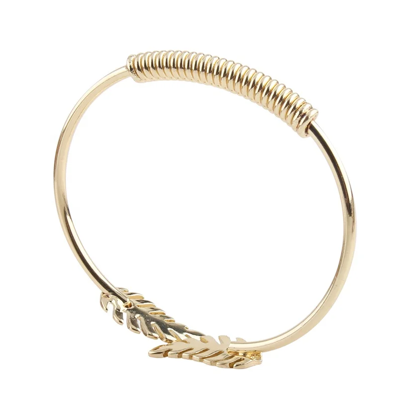 

Fashion Boho Jewelry Accessories Alloy Feather Golden Bangles Punk Wristband Metal open leaf Cuff Bangle