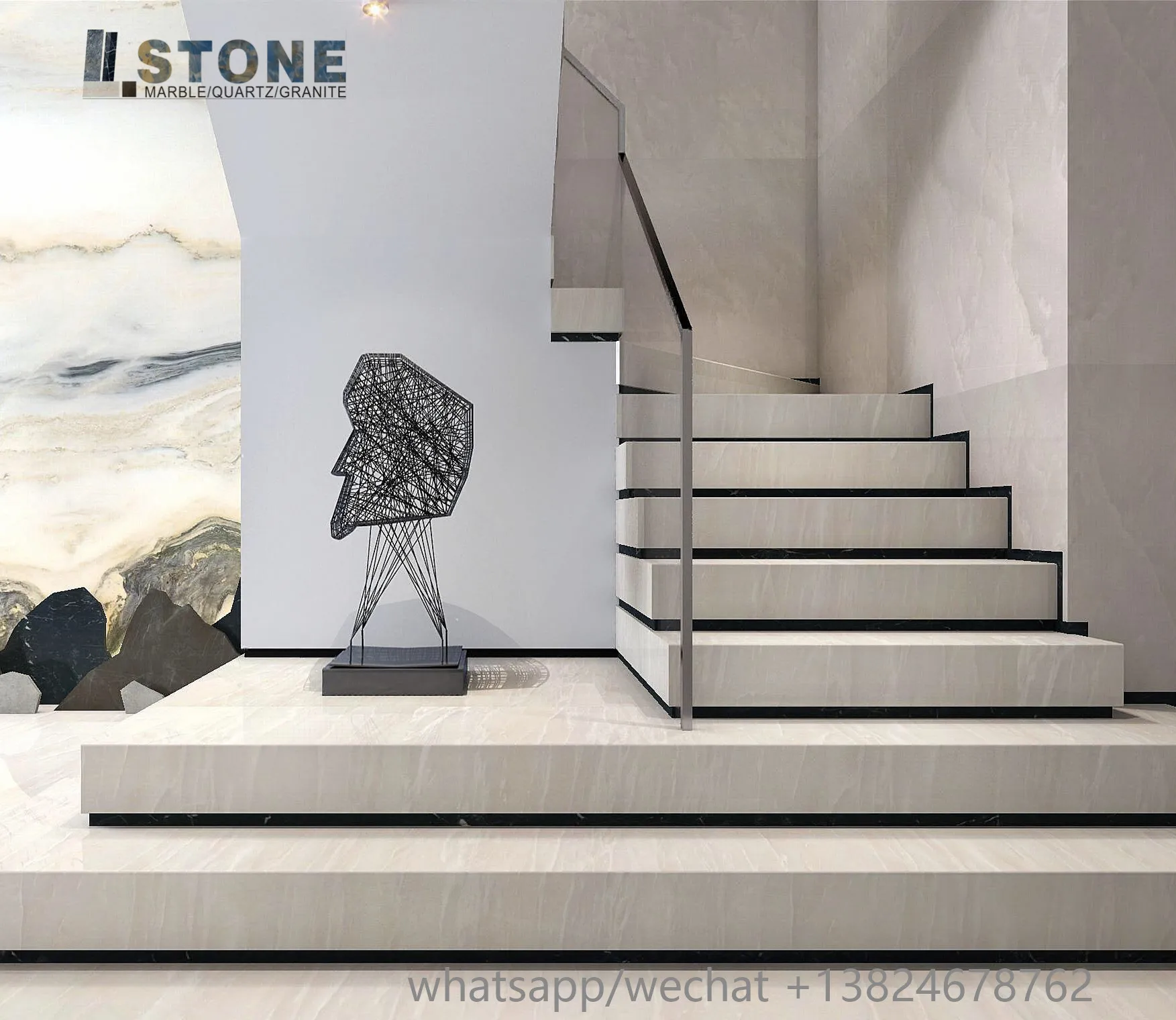 Black Marble Stairs And White Stone Factory Price For Customized Marble Stair Tread In White