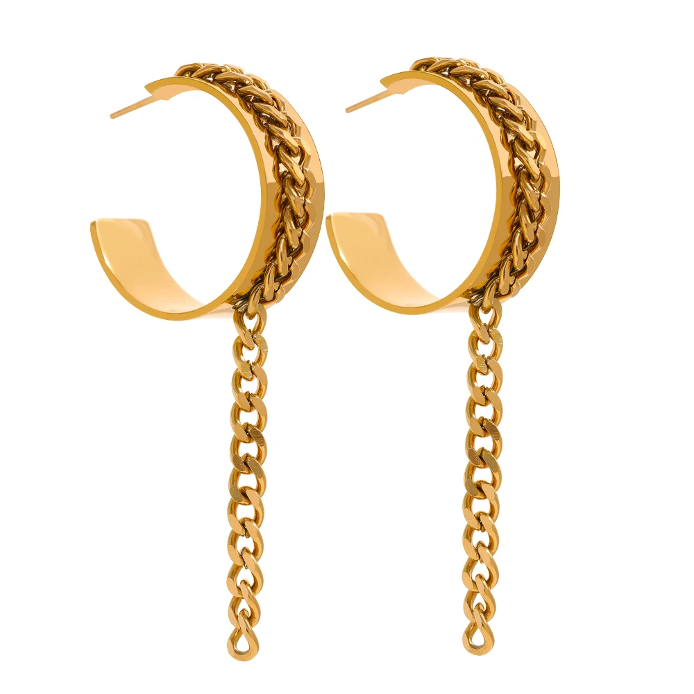 

JINYOU 1912 Personality Fashion Metal Stainless Steel Chain Tassel Drop Dangle Earrings Statement Occident Jewelry for Women