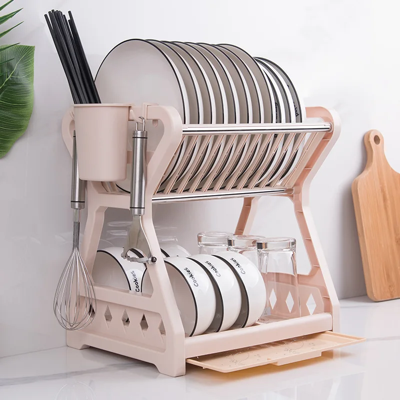 

Explosive household kitchen plastic double-layer storage dish drain storage rack