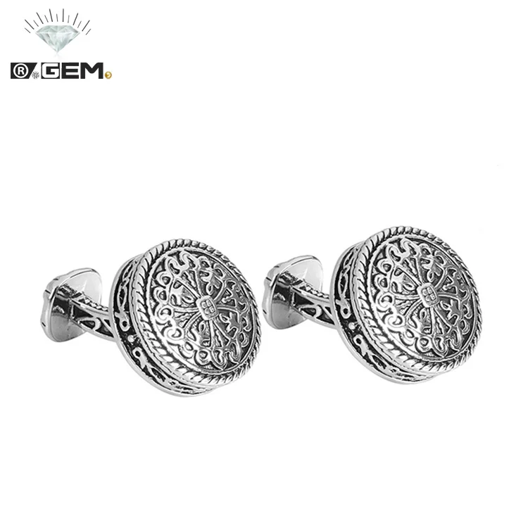 

R.GEM. New Round Retro Pattern Black Paint Oil Women Shirt Suit Cuflink Men Cufflinks