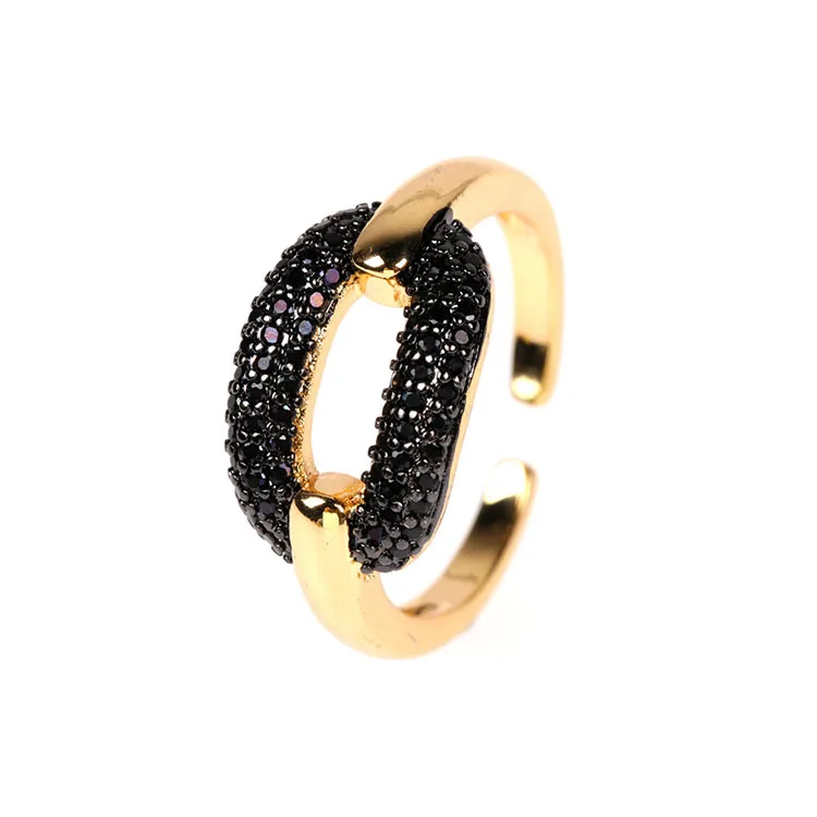 

RM1148 Popular 18k Gold Plated Zircon CZ Micro Pave Oval Interlock Link Rings for Women