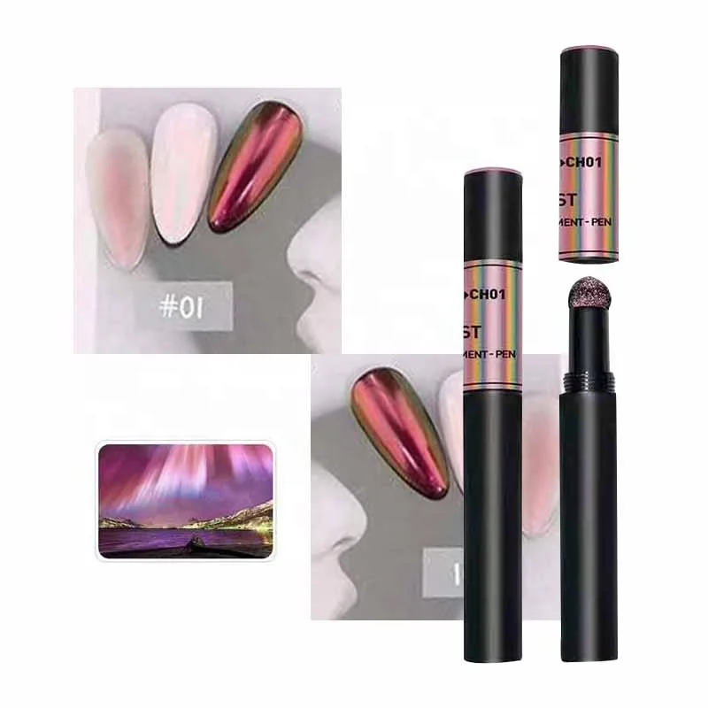 

New Aurora powder air cushion magic pen chrome nail powder rainbow pigment dust shining glitter