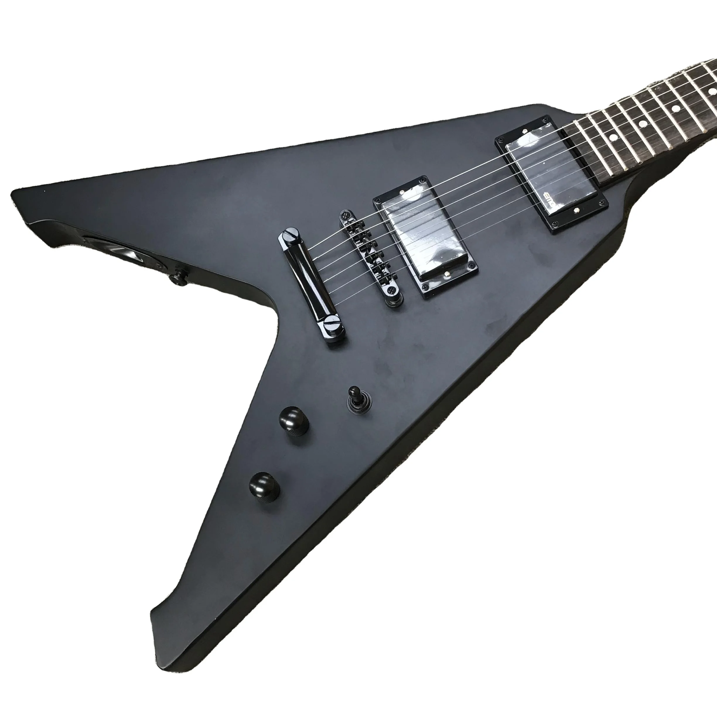 Black V-Shape ESP Electric Guitar Solid Wood HH Maple Neck Rosewood Fingerboard Fast Shipping