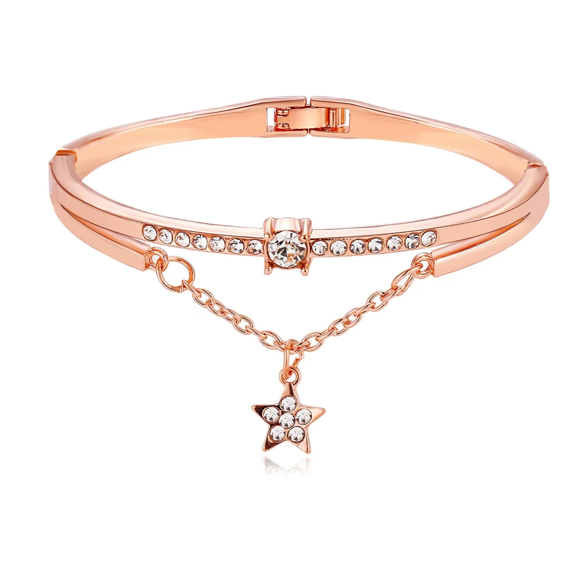 

Fashion Design Rose Gold Crystal Star Charm Bangle Bracelet for Women 2020