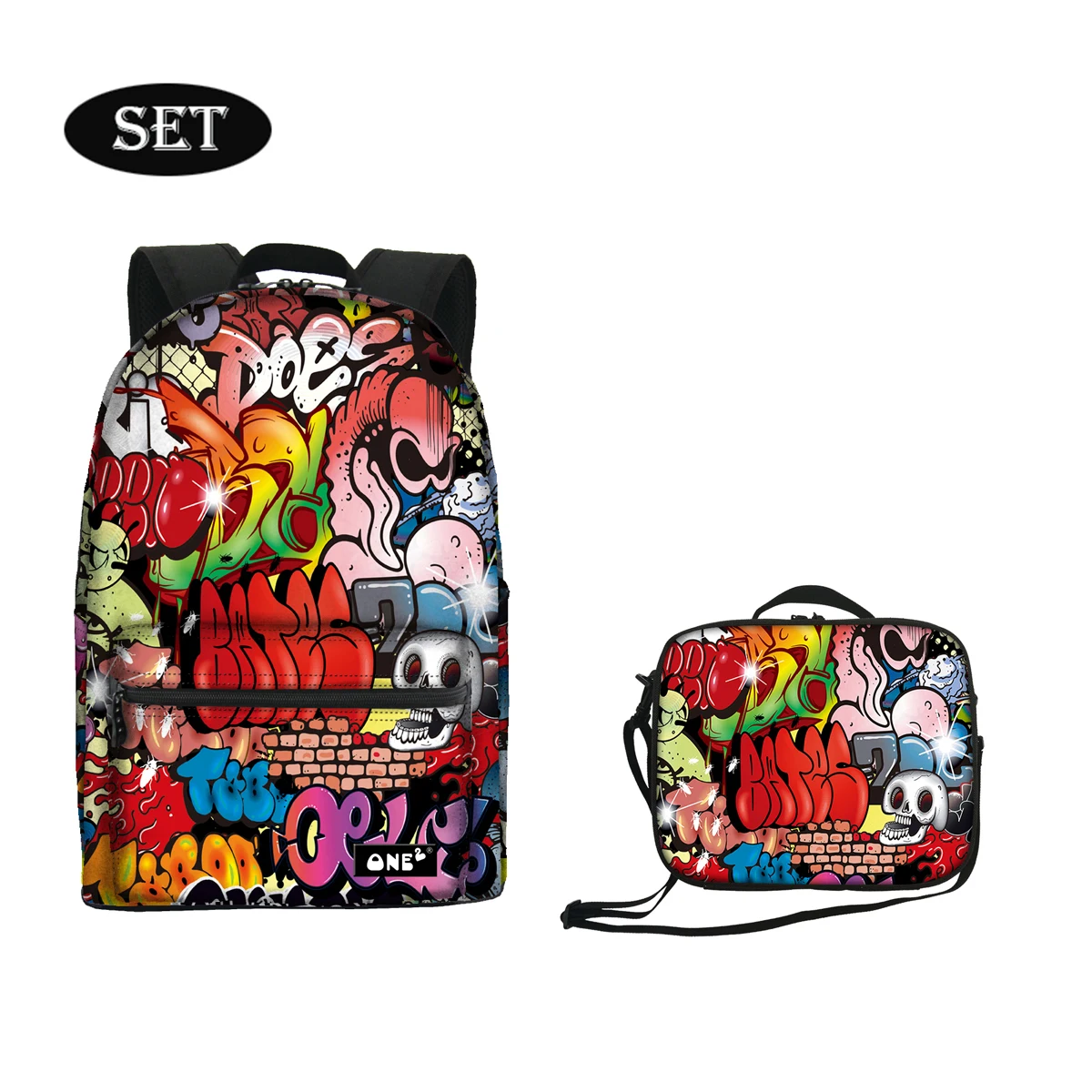 

Halloween print kids bookbags with lunch bag set insulated eco friendly lunch bag with shoulder strap+sac a dos kid lightweight, Customized