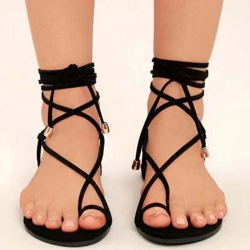 

Summer New Flat Gladiator Sandals Women Solid Color Flip Flop Beach Sandals Trendy Bandage Shoes, 3 colors