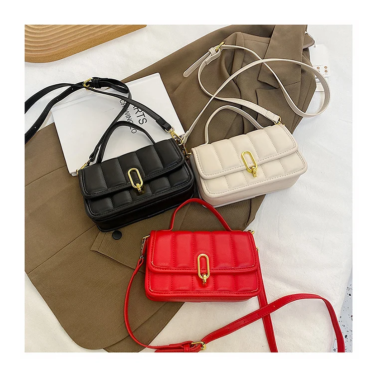 

Ladies Textured PU Leather Messenger Bags High Sense Small Square Bags Chic Designer Lock Shoulder Bags Female Flap Handbags