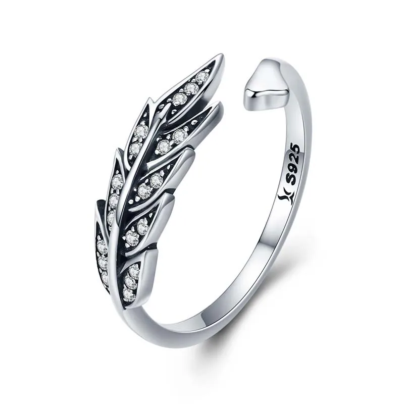 

Luxury High Quality Ladies Rings Feather Zircon Design Ring Jewelry 925 Sterling Silver Opening Adjustable Rings For Women