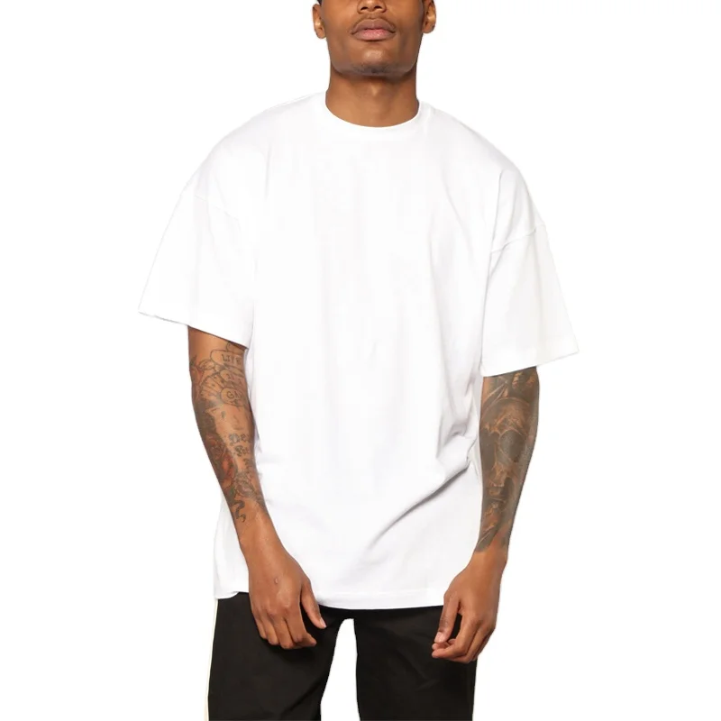 

Men Basic plain t shirts unisex 100% cotton Heavy heavyweight t shirt in bulk Drop shoulder t-shirts for adult, White