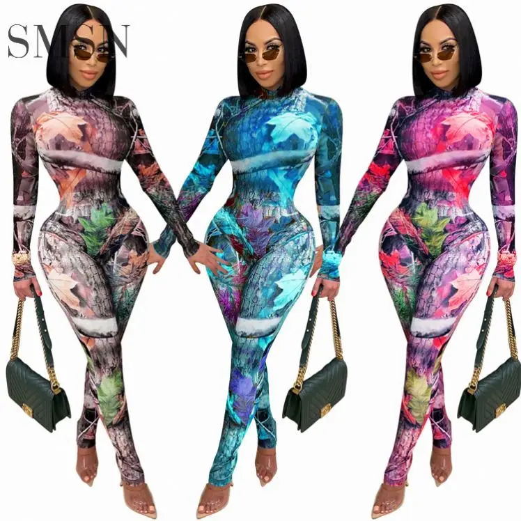 

TINA Lowest Price Print Long Sleeves Skinny Gym Set Casual Womens Two Piece Set Jumpsuit Pants Rompers