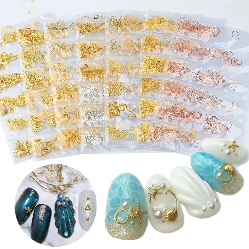 

1Pack Mixed 3D DIY Hollow Metal Gold Silver Frame Nail Art Decorations Mix Rivet Manicure Accessories Sea Shell Slider Nail Stud, Picture