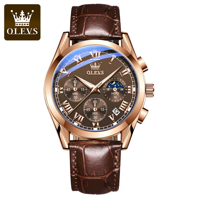 

OLEVS 2871 New Mens Watch Casual Business Waterproof Quartz Watches Men Wrist Top Brand Luxury Leather Sport Clock Reloj Hombre, 4-colors