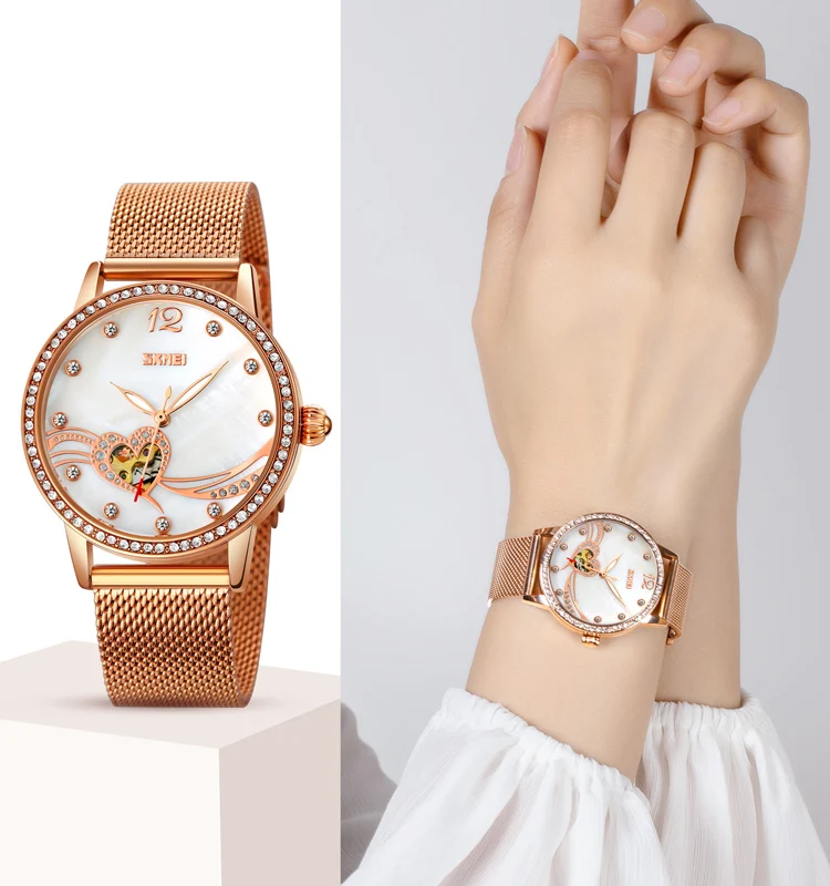 

SKMEI 9255 fashion women luxury stainless steel mechanical watches, 6 colors