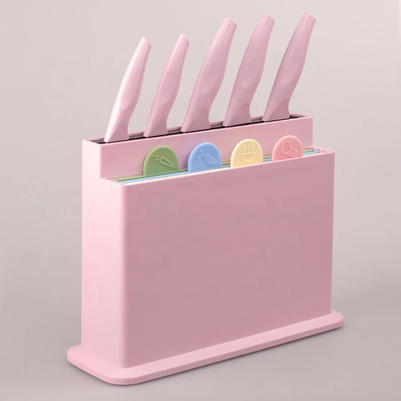

Food grade plastic cutting board set and knife set with holder, Customized color
