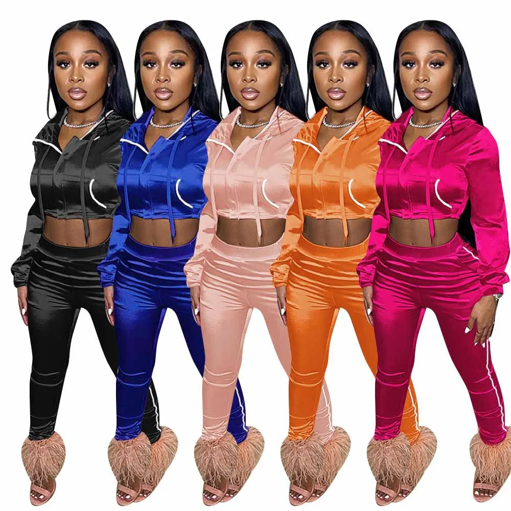 

MD-20083103 High Quality Fall Set Women Fitness Gym Wear 2 Piece Pants Set Hoodies Cropped Jackets Women Sets Two Piece Clothing