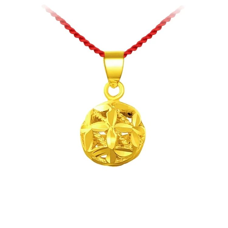 

Gold Hollow Flower Ball Pendant With Water Wave Chain Vietnam Sand Gold Plated Copper Ladies Clavicle Pendant Gift Activity