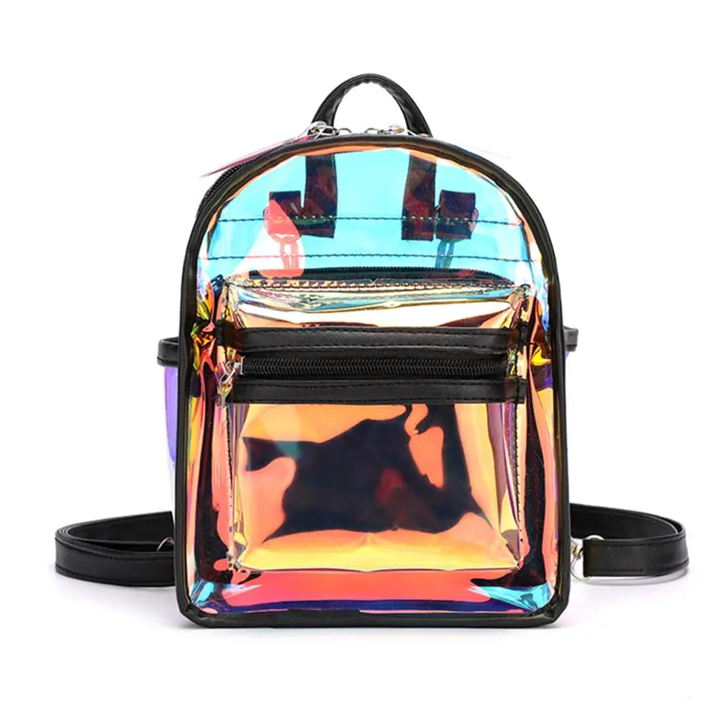 

Holographic PVC Transparent Jelly Ladies Back Pack Small Hologram Clear Womens Backpack Purse