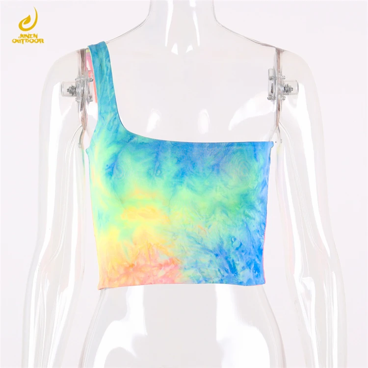 

Wholesale One Shoulder Tie Dye Wrapped Chest Tube Tops Ladies Crop Tops, Picture