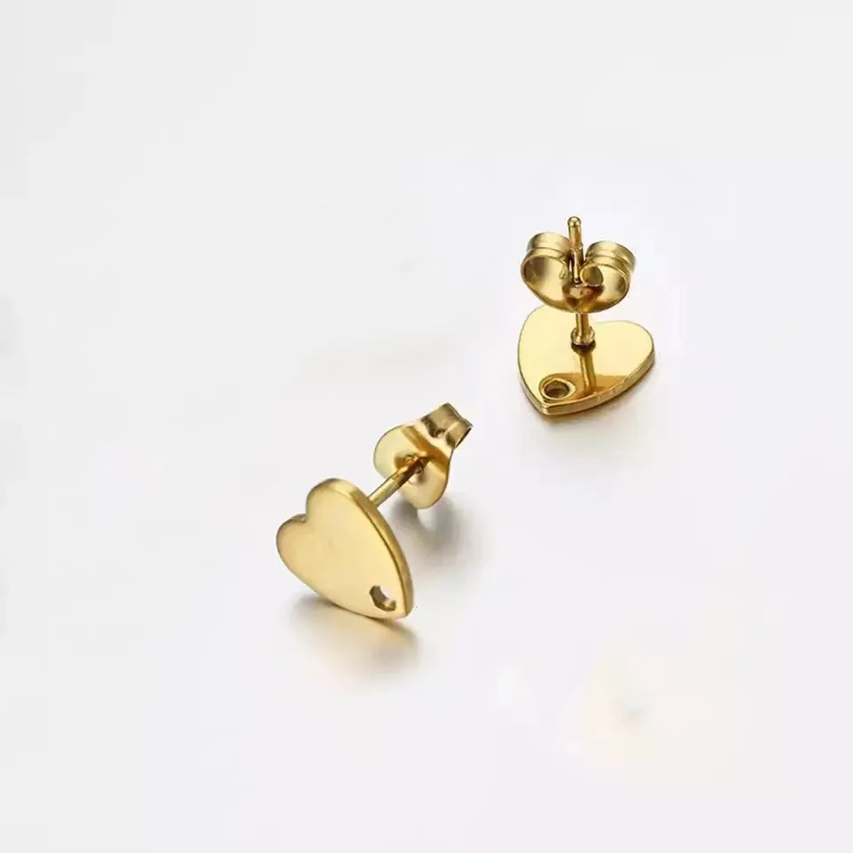 

Wholesale Bulk High Polished Gold Stainless Steel Fashion Heart Charm Earrings Stud Earring Diy Jewelry findings