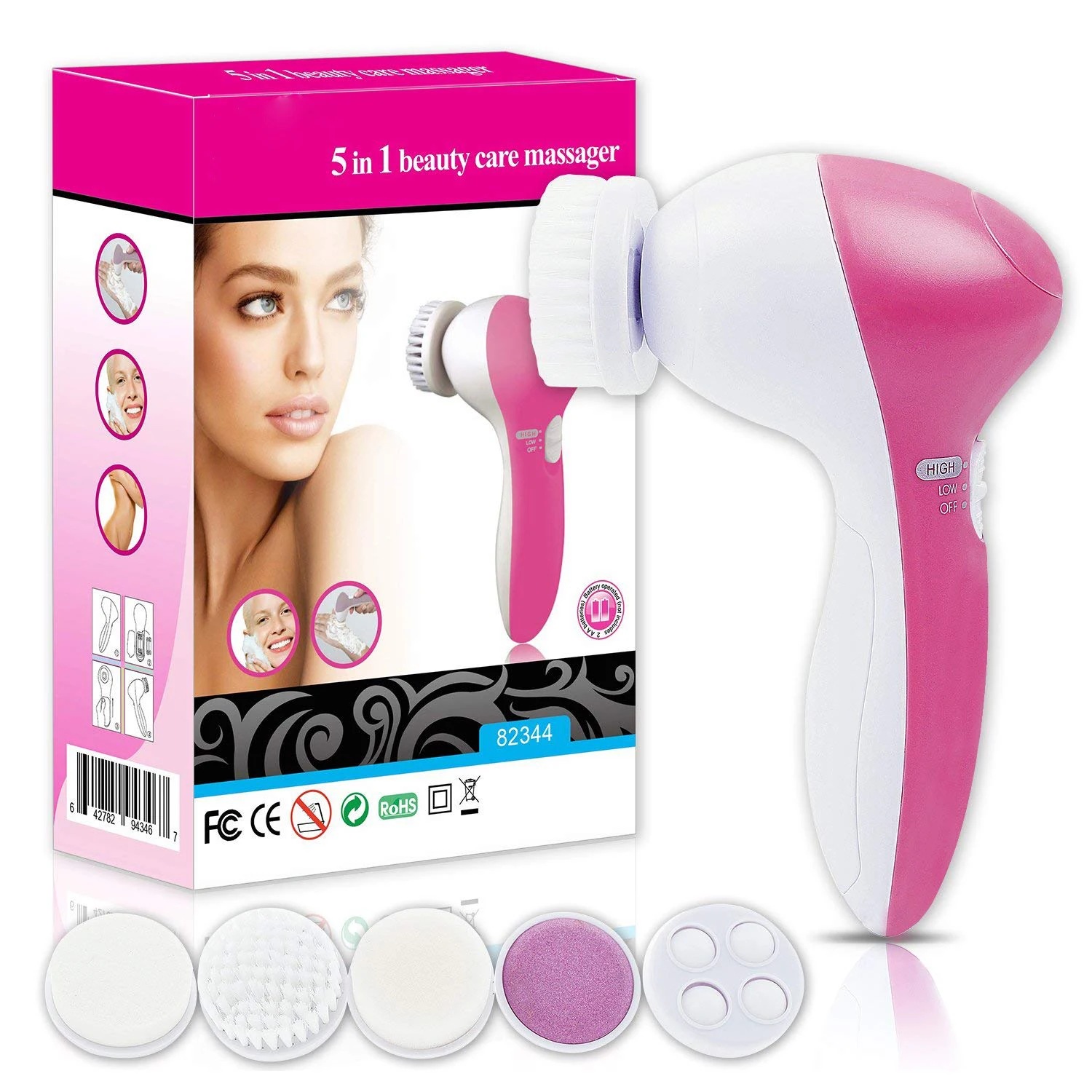 

electronic man and women clean wash 5 in 1 rotate spin face brush, Pink