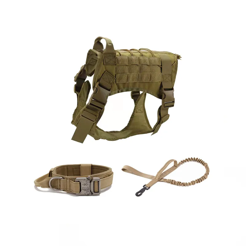 

Vest Adjustable Training K9 Metal Buckle Collar Nylon Military Tactical Dog Rope Leash Big Dog Harness, Army green/camouflage/black/khaki