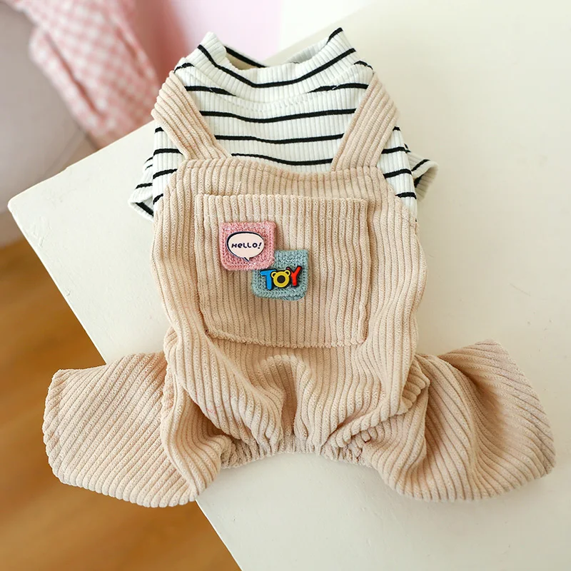 

New Pet Clothing Dog Jumpsuit Cat Rompers Corduroy Striped Design Pet Puppy Hoodie Coat, Picture color