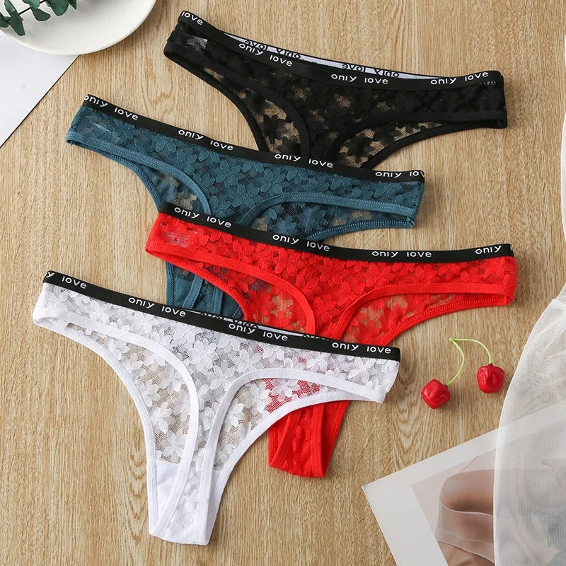 

T back Wholesale Cheap Underwear Female Lace Sexy Transparent Hollow Out Thongs For Women Panty, Black,blue,red,white,green