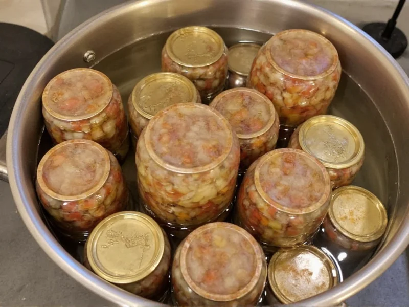 Properly filled canning jars in water bath