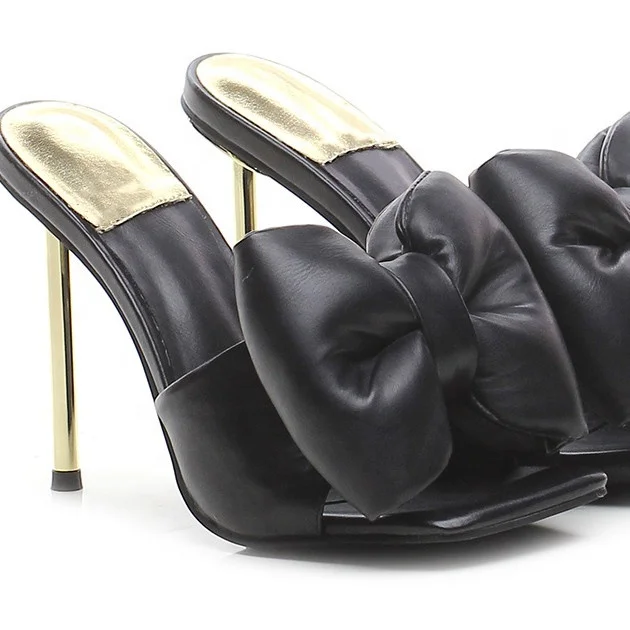 

New fashion design toe out summer big bow leather heel shoe sandals for women and ladies, Customized color