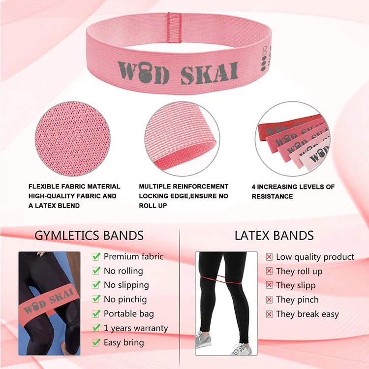 
5 levels fitness custom logo customized color fitness exercise elastic cotton fabric hip circle glute resistance bands 